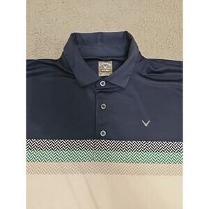 Callaway Opti Dry Polo Shirt Mens LARGE Short Sleeve Blue White Golf Striped